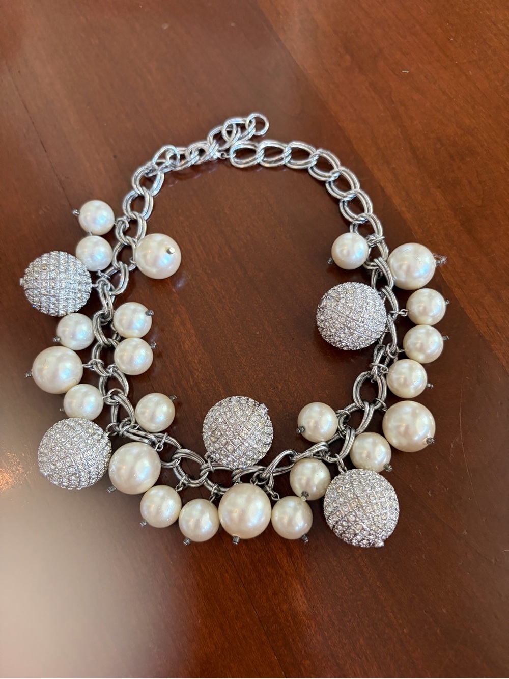 Ann Taylor Silver-Tone Pearl & Crystal Statement Necklace